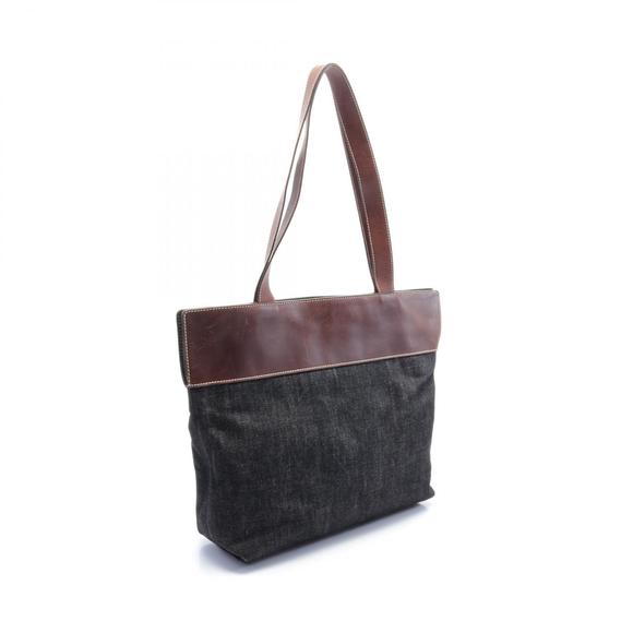 CHANEL Coco Mark Tote Bag Denim Leather Black Brown - Picture 2 of 10